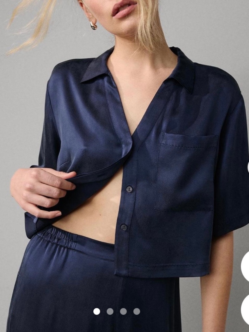 Lunya Short Sleeve Crop Top and Short Washable Silk Set Navy